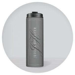 Elegant Name & Monogrammed Initials   Black & Grey Thermal Tumbler