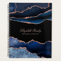 Elegant Name Navy Blue Rose Gold Geode Business