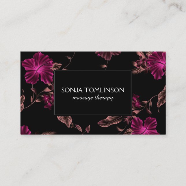 Elegant Name on Black Floral Pattern No. 2 Business Card (Front)