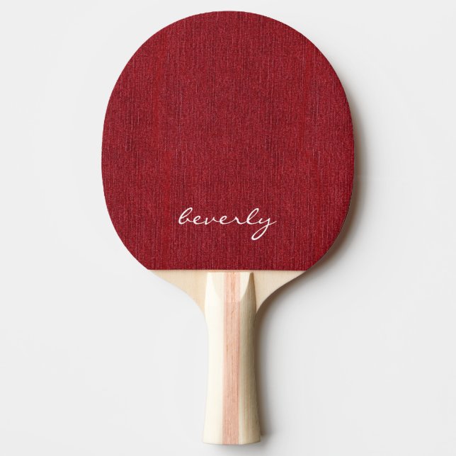 Elegant Name on Ruby Red Denim Ping Pong Paddle (Front)
