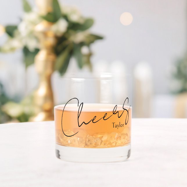 Elegant Name Personalised Cheers Whiskey Glass (Insitu (Wedding))