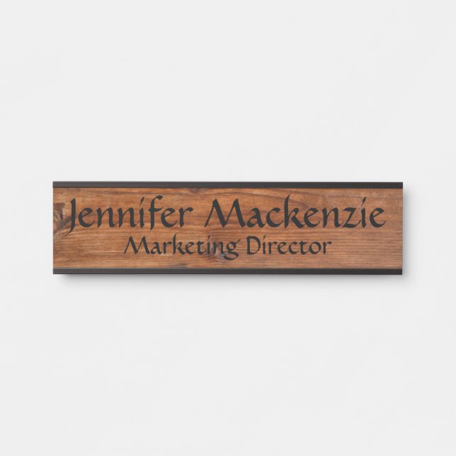 Elegant Name Plate Wood Grain Rustic Door Sign (Front)