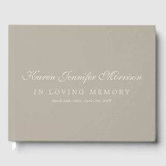 Elegant Name Script Taupe In Loving Memory Guest Book