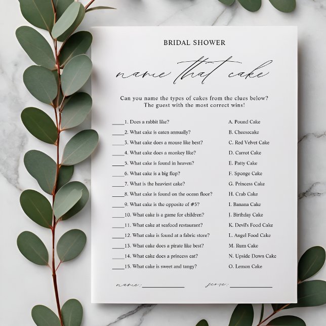 Elegant Name That Cake Bridal Shower Game Card (Creator Uploaded)