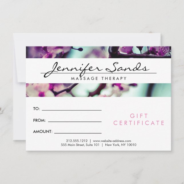 ELEGANT NAME with CHERRY BLOSSOMS Gift Certificate (Front)