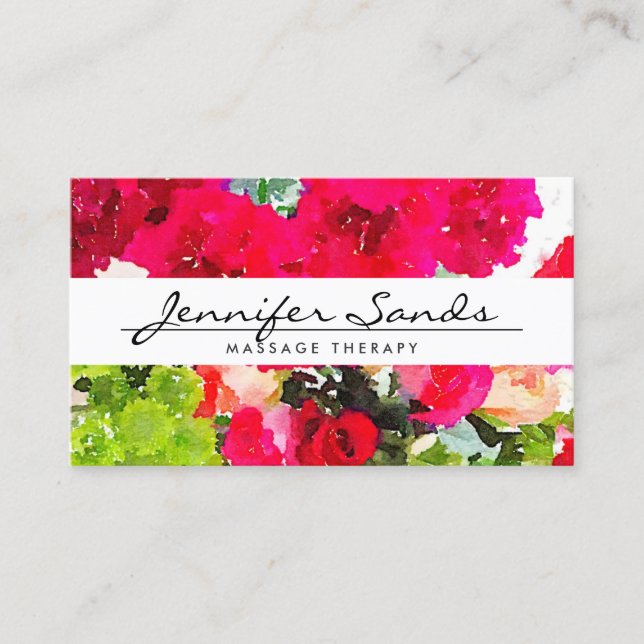 ELEGANT NAME with WATERCOLOR BOUQUET Business Card (Front)