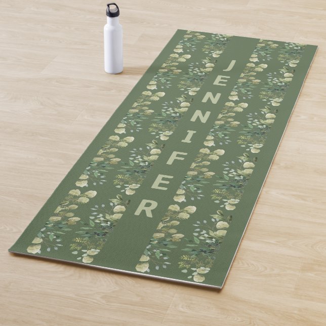 Elegant named botanical frame leaves green yoga mat (In Situ)