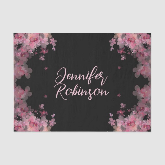 Elegant named watercolor magnolia floral black   tissue paper (Front)