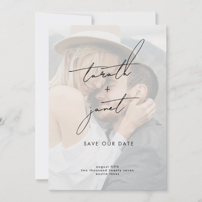 ELEGANT NAMES | 2 Photo QR Code Save OUR Date Invitation (Front)