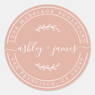 Elegant Names Dusty Pink Wedding Return Address Classic Round Sticker