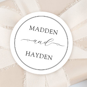 Elegant Names Hearts Script Calligraphy Wedding Classic Round Sticker