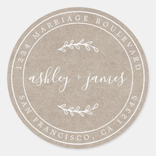 Elegant Names Kraft Paper Wedding Return Address Classic Round Sticker