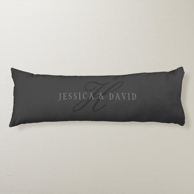 Elegant Names & Monogram | Dark & Light Greys Body Cushion (Front)