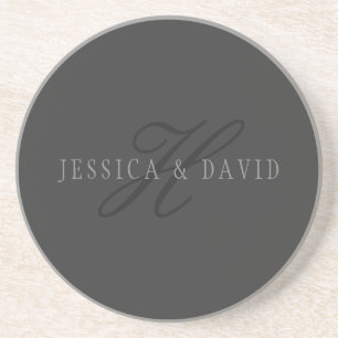 Elegant Names & Monogram Dark & Light Greys Coaster