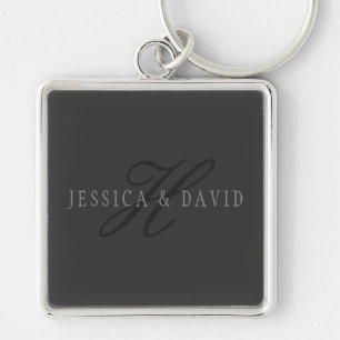 Elegant Names & Monogram   Dark & Light Greys Key Ring