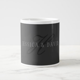 Elegant Names & Monogram Dark & Light Greys Large Coffee Mug