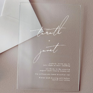 Elegant NAMES White Wedding Modern Calligraphy Acrylic Invitations