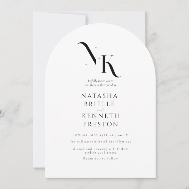 Elegant NAMES White Wedding Modern Calligraphy Invitation (Front)