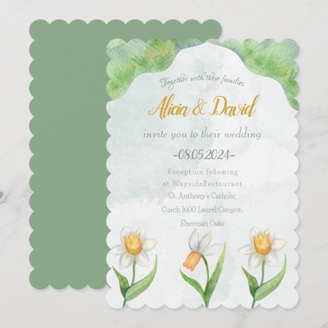 Elegant Narcissus Flower Wedding Invitation (Front/Back)