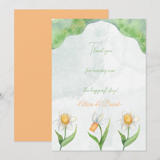 Elegant Narcissus Flower Wedding  Thank You Card (Front/Back)