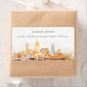 Elegant Nashville City Skyline Watercolor Address