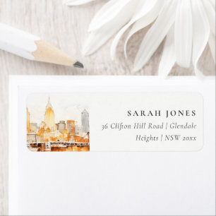 Elegant Nashville City Skyline Watercolor Address