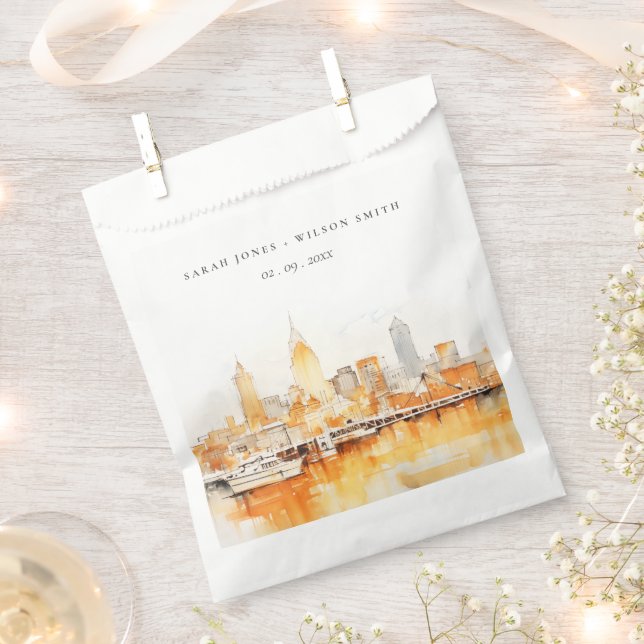 Elegant Nashville City Skyline Watercolor Wedding Favour Bags (Clipped)