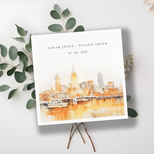 Elegant Nashville City Skyline Watercolor Wedding Napkin (Creator Uploaded)