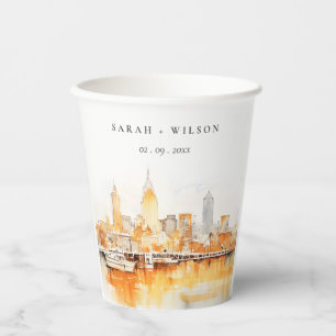 Elegant Nashville City Skyline Watercolor Wedding Paper Cups