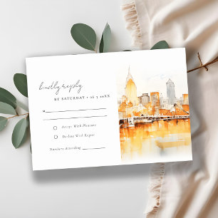 Elegant Nashville City Skyline Watercolor Wedding RSVP Card