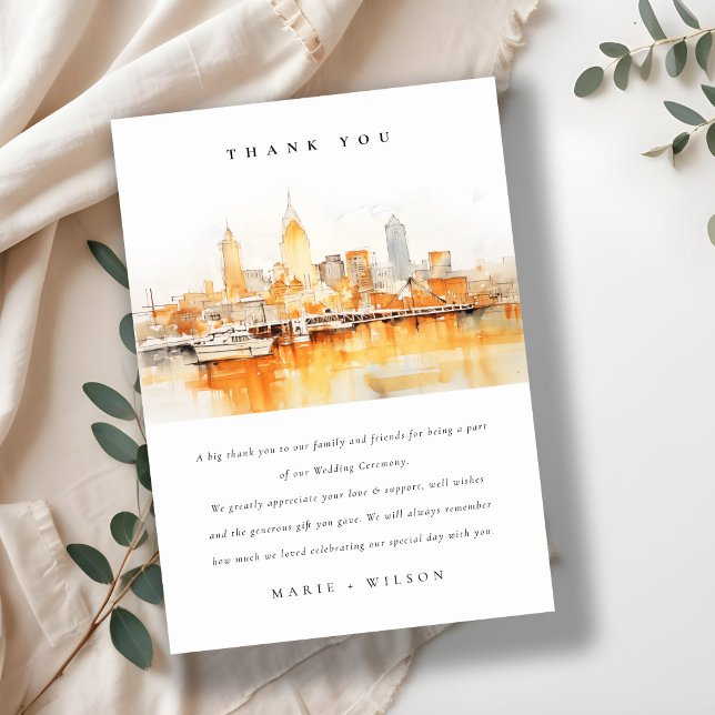 Elegant Nashville City Skyline Watercolor Wedding Thank You Card (Creator Uploaded)