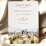 Elegant Nashville, Tennessee Save-the-Date Invitation<br><div class="desc">Announce your upcoming wedding with this elegant Save-the-Date invitation featuring a beautiful watercolor illustration of Nashville, Tennessee. The front side showcases a stunning cityscape view with lush greenery and iconic buildings, capturing the charm and vibrancy of Nashville. The minimalist design highlights the names of the couple in an elegant font,...</div>