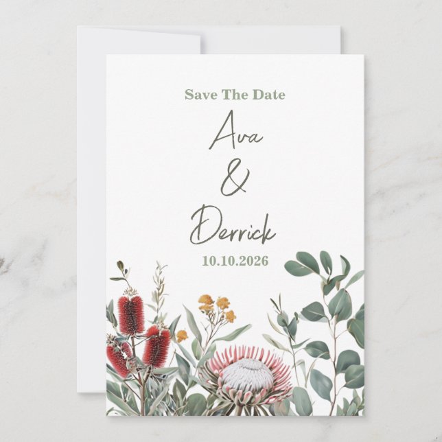 Elegant Native Floral Save the Date Card (Front)