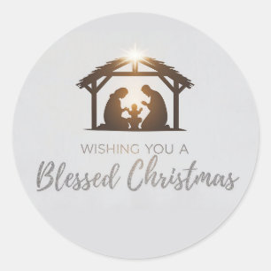 Elegant Nativity Scene Christmas Card Classic Round Sticker