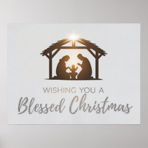 Elegant Nativity Scene Christmas Card Poster
