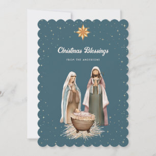 Elegant Nativity Scene Christmas Star Christian Holiday Card