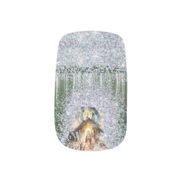 Elegant Nativity Scene Green Faux Glitter Minx Nail Art