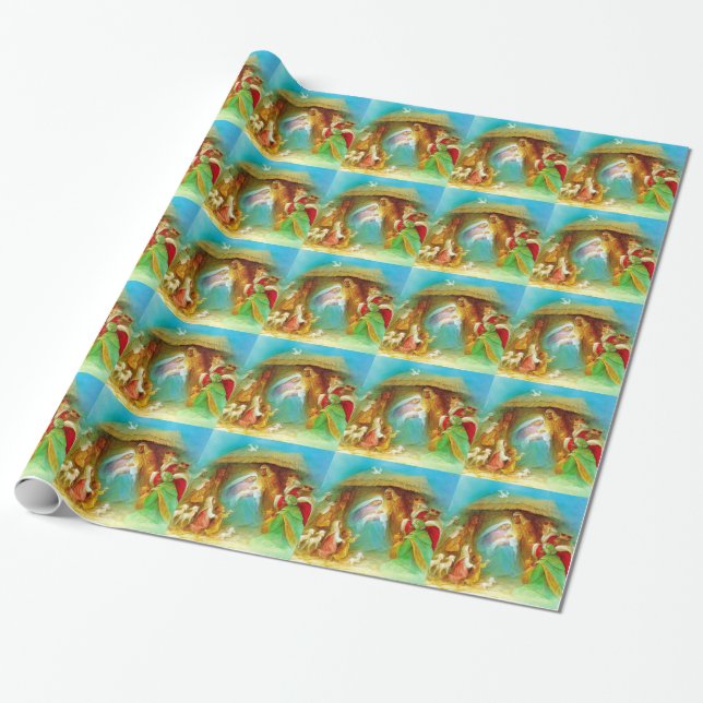 Elegant Nativity scene, Mary Jesus Joseph Wrapping Paper (Unrolled)