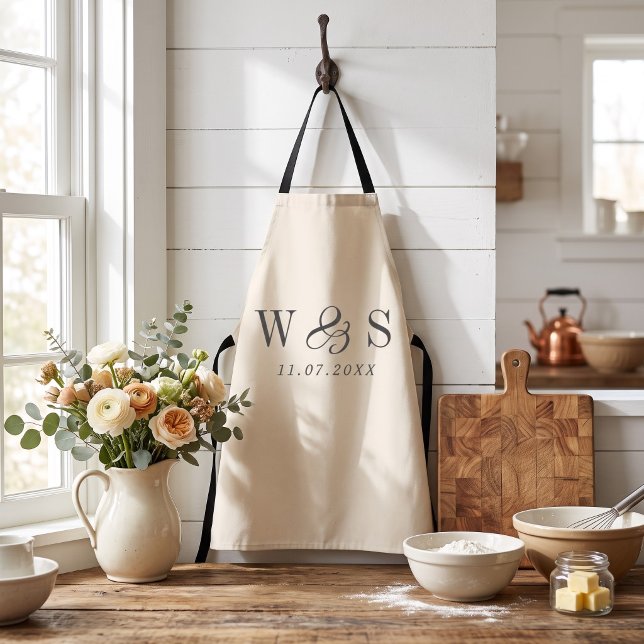 Elegant natural cream initial wedding couples apron (Creator Uploaded)