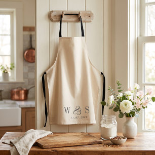 Elegant natural cream initial wedding couples apron