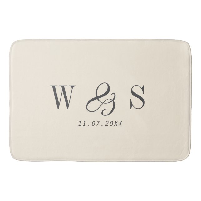 Elegant natural cream initial wedding couples bath mat (Front)