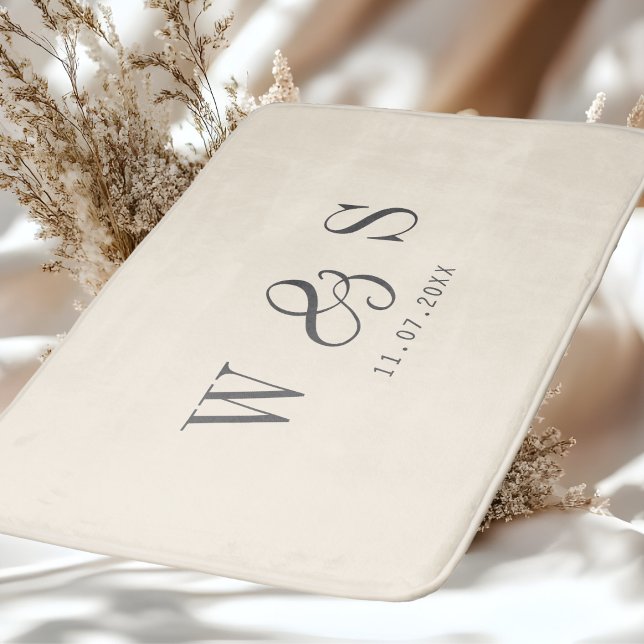 Elegant natural cream initial wedding couples bath mat (Creator Uploaded)