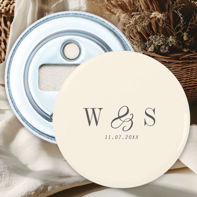Elegant natural cream initial wedding couples bottle opener (Creator Uploaded)