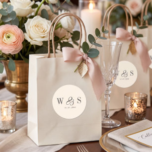 Elegant natural cream initial wedding couples classic round sticker