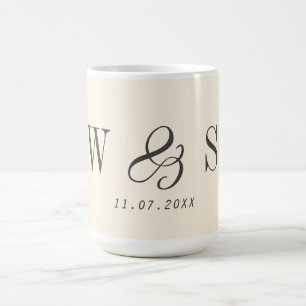 Elegant natural cream initial wedding couples coffee mug