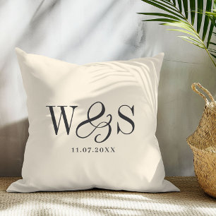 Elegant natural cream initial wedding couples cushion