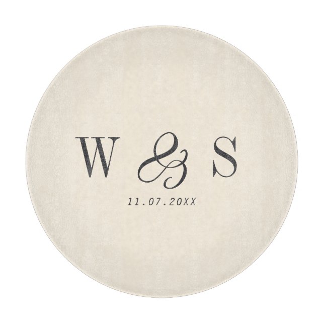 Elegant natural cream initial wedding couples cutting board (Front)