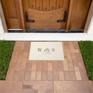 Elegant natural cream initial wedding couples doormat