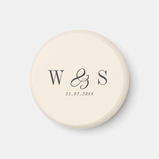 Elegant natural cream initial wedding couples magnet (Front)