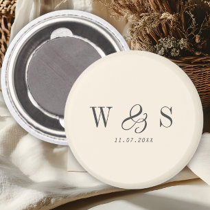 Elegant natural cream initial wedding couples magnet